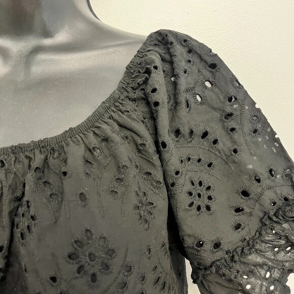 Valentina Naldi Black Eyelet Ruffled Peasant Dress, Size Medium - Picture 6 of 12